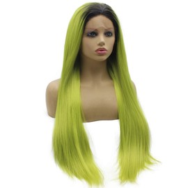 Iwona Long Straight Ombre Dark Roots Mint Green Synthetic Lace Front Hair Wig Heat Resistant