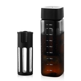 Bincoo 480ml Portable Cold Brew Cup with Removable Filter&Clean Brush, Tritan Plastic Iced Coffee Maker, Rectangle Small Iced Coffee Cups with Scale for Iced Tea/Coffee (Black)