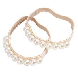 Luzen Artificial Pearl Detachable Shoe Strap, 1 Pair Elastic Shoe Band for Women Girl Holding Loose High Heels, Beige