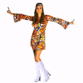 60s 70s Swirl Hippy Retro Gogo Fancy Dress Costume Size Large (Women: 12-14)