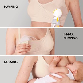 Medela 3 in 1 Nursing and Pumping Bra | Breathable, Lightweight for Ultimate Comfort When Feeding, Electric Pumping or in-Bra Pumping, Chai, Small