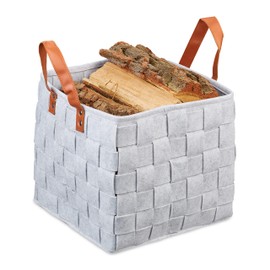 Relaxdays Felt Basket Woven Foldable Storage Basket with Handles 29 x 31 x 31 cm Light Grey