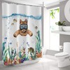Funny Cat Shower Curtain, Cute Kitten Swimming in Teal Blue