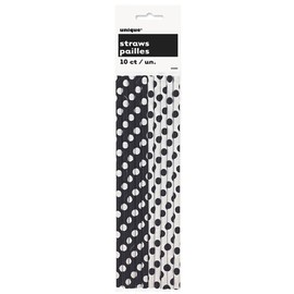 Paper Straws 10/Pkg-Midnight Black Decorative Dots