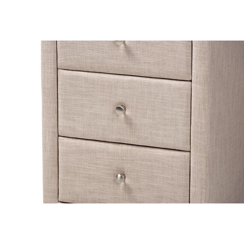 Baxton Studio Tessa 3 Drawer Fabric Upholstered Nightstand in Beige