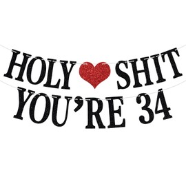 Holy You're 34 Banner – Divertido cartel de feliz cumpleaños 34, saludos a 34 años, suministros de decoración de fiesta de cumpleaños y aniversario de 34 años para hombres y mujeres