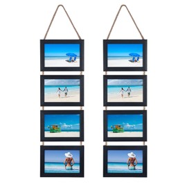 Lavezee 4x6 Hanging Collage Picture Frames Set of 2, Black 8 Opening Horizontal Frame Made to Display 4 x 6 Inch Photo for Wall Decor