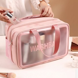Travel Translucent Fitness & Water Play Detachable Mesh Bath & Beach Bag Toiletry Bag 2-Tier Swim Bag Waterproof Bag H74 / 여행용 반투명 헬스 물놀이 분리 메쉬 목욕 비치백 세면백 2단 수영가방 방수가방 H74