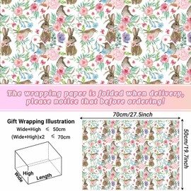 12 Sheets Easter Bunny Wrapping Paper Watercolor Rabbit Floral Butterfly Birds Patterned Gift Wrap Paper for Birthday Party Spring Holidays Packaging Supplies, 27.8 × 19.6 Inches