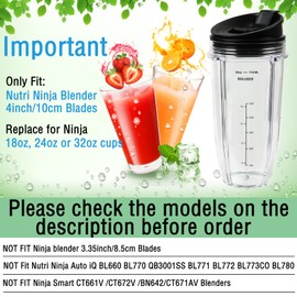 Replacement 24oz Nutri Ninja Blender Cups with Sip & Seal Lids, Compatible with BN401 BN751 BN801 BL450 BL456 BL480 BL482 BL640 BL642 BL682 Foodi SS101 SS151 SS351 SS401, 2-Pack