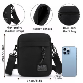 Jiusely Shoulder Bag Men Crossbody Bag, Casual Chest Sling Bags Water Resistant Bum Bags with Zipper and Adjustable Strap, Messenger Bag for Runner Hiking Travelling Outdoor Daily Use (Black)