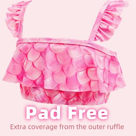 Girls Mermaid Swimsuit 3 Piece Bathing Suits, Adjustable Ruffled Bikini Top, with Cover up Skirt Fish Scale Design for 3-10Y