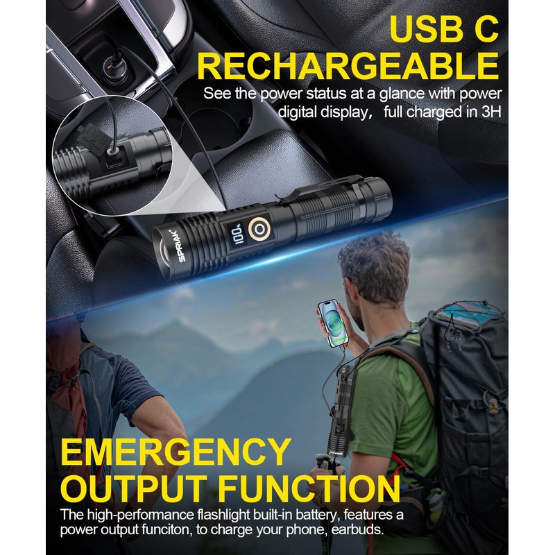 Spriak Rechargeable Flashlight High Lumens-Super Bright Magnetic Flash Light with