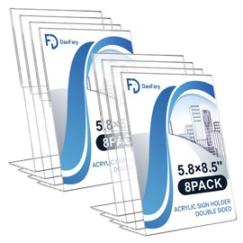 Daofary Acrylic Sign Holder 5.8 x 8.5, L Shape Slanted Back Clear Sign Holder Plastic Paper Holder Slant Back Sign Holders inches Sign Holder Plastic Display Stand for Office, Store, 8 Pack