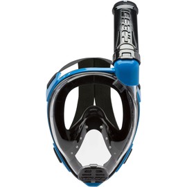 Cressi Baron Adult Unisex Full Face Mask, Large Vision Snorkelling Mask with Respirator Tube, Black/Blue, S/M