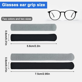 4 Pairs Anti-Slip Elastic Comfort Glasses Ear Grip, S/L, 2 Size, Eyeglasses Temple Tips Sleeve Retainer, Soft Well-Fitting Glasses Ear Cushion, Knitting Cotton Fabric Glassses Ear Grips, Black/Grey