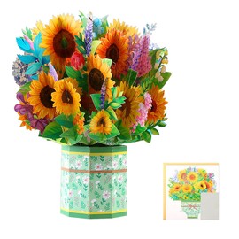 Jagowa 3D Pop up Flower Bouquet Greeting Card Cherry Blossoms Sunflower Lavender Carnation Flower Mum Mother’s Day Birthday Card