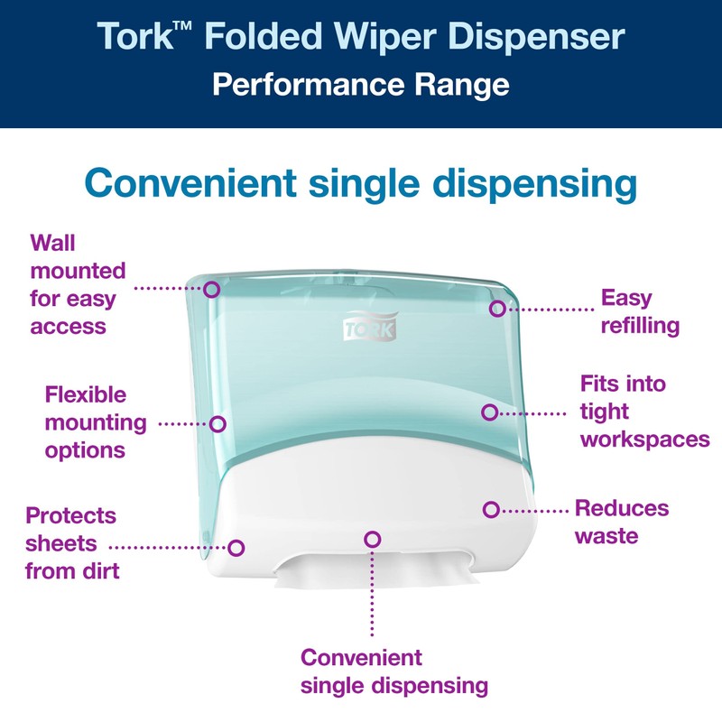 Tork Folded Wiper Dispenser Aqua/White W4, Wall-Mounted, 654021