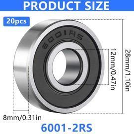 XSHAO® 20 Stk Kugellager 12x28x8 mm, Bearing 6001 2RS Doppelt Geschützte Rillenkugellager für DIY/Drehbänke/Motoren/ 3D-Drucker/Fräsmaschinen/Verschiedene Mechanische Geräte