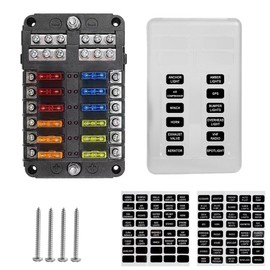 12 Way Fuse Holder 12V: Fuse Block with LED Warning Indicator Waterproof Fuse Box for 12V/24V Car, Truck, Marine, RV, Van (16 Fuses)