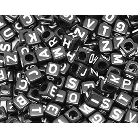 Pack of 500 Acrylic Beads Letter Cube 6 x 6 mm Black with 3.5 mm Hole - Square, Letter Beads Made of Acrylic in Random Mix for Crafts Necklace Bracelet (Black, 500)