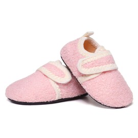 SLEVEL Comfort Toddler Slippers Lightweight Little Kids Indoor Non Slip Grip Winter Fuzzy Warm House Floor Home Shoes for Boys Girls (S191006Pink25.5)