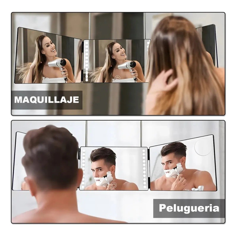 Espejo Tríptico 360 Grados Para Corte De Pelo Estilo Negro