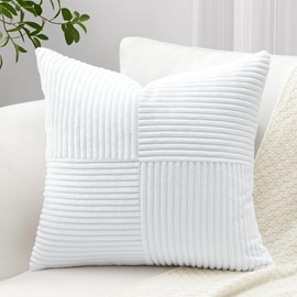 Sungeek Pack of 1 Corduroy Cushion Cover, Cross Stripes Pattern, Corduroy Cushion Covers, Sofa Cushion, Decorative Patchwork Design, Decorative Cushion Covers for Living Room (40 x 40 cm, White)