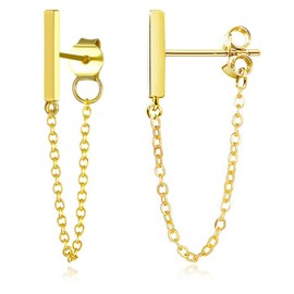 ANDPAI Chic Charm Minimalist 14k Silver Gold Chain Dangle Drop Earrings Punk Small Cute Staple Bar Stud Earrings with Chain for Women Men Statement Jewelry Gifts (Gold)
