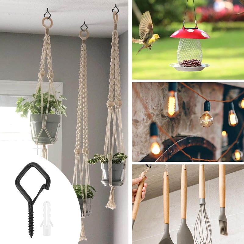 Small Screw Hooks, Mounting Hooks, Ceiling Hooks, Screw Hooks, Black,