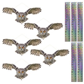 Kungfu Mall 5PCS Plastic Owl to Scare Pigeon, Dual-Side Printed Fake Owl Control Device for Garden Patio Windows Farm