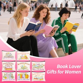 8 Pcs Book Lover Gifts for Women Bookish Gifts in Bulk Mothers Day, Birthday Christmas Gifts for Book Lovers Ideas Cute Bookworms Makeup Bag Makeup Pouch Cosmetic Bag for Librarians Gifts (Pink)