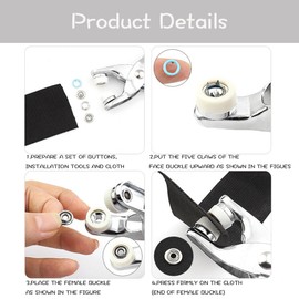 100 Pcs Snap Button Fastener Kit,LIUHUIZEYU 9.5mm Silver Sewing-Free Button Five Claw Buckle Tool for DIY Sewing Crafts Children's Clothing
