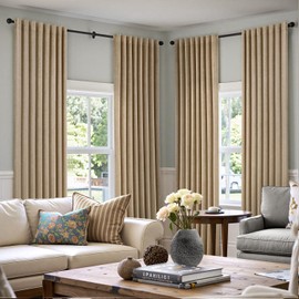 MIULEE Khaki Faux Linen Blackout Curtain 84 Inch Long 2 Panels Set Rod Pocket/Back Tab/Pinch Pleated Room Darkening Textured Black Out Track Drapes for Bedroom Living Room