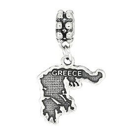 LGU Sterling Silver Oxidized Greece Textured Map Dangle Bead Charm
