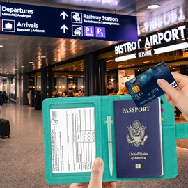 RSAquar Passport and Vaccine Card Holder Combo, Passport Holder Cover Wallet, Leather Card Case Travel Accessories with RFID Blocking for Women and Men (Almond Blossom)