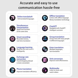 FUNFANG Portable Language Translator Device with 138 Languages Voice Translating 17 Offline Translation Simultaneous Interpretation Support Voice Video Recording Text/Photo Translate Group Chat