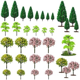 26 Pcs Mini Model Trees, 4 Styles Miniature Tree, Various Sizes Architecture Trees Scale Trees Mini Fake Plastic Tree Diorama Supplies for Projects Model Train Scenery Accessories