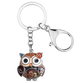 LONYOO Enamel Zinc Alloy Cute Owl Key Chain Anime Bird Jewellery Car Key Wallet Gifts for Women Girls, coffee