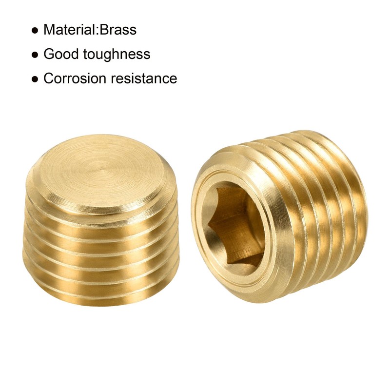 sourcing map Pack of 6 Brass Pipe Plugs 1/4 Inch
