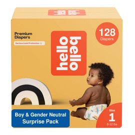 Hello Bello Premium Baby Diapers Size 1 I 128 Count of Disposable, Extra-Absorbent, Hypoallergenic, and Eco-Friendly Baby Diapers with Snug and Comfort Fit I Surprise Boy & Gender Neutral Patterns