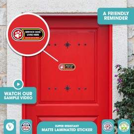 Service Dog Lives Here Small Sticker | Service Dog May not be Vested Safety Sign | 1 Pack Self Adhesive Waterproof Decal | Matte Laminated Vinyl 2in x 5in