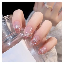 SEMTIM Nail Tips, 24 Pieces, Medium, Short, Round, False Nails, Medium Long, Popular, Japanese Style, Cute, Simple, Fashionable, Coming of Age of Age Ceremonies, School Entrance Ceremonies, Graduation
