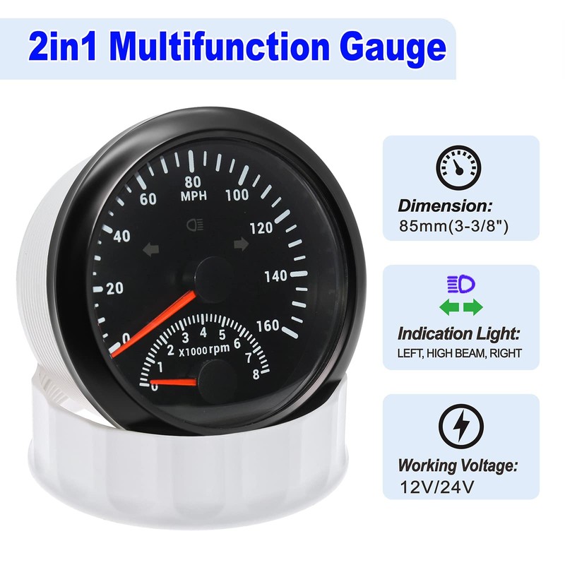 ARTILAURA GPS Speedometer 0-160MPH with Tach 8000 RPM Marine Boat