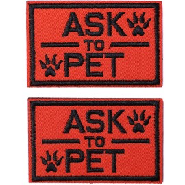 2 Pieces Ask to Pet Dog Patches, Orange Tags for Hook and Loop Patches Vests and Harnesses