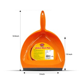 Chakaachak Heavy Duty Dust Pan with Rubber Edge, 13" Handheld Dustpan with Hanging Hole for Home/Household Cleaning, Industrial, Countertops (Pack of 2, Orange)