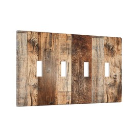 Spshian Light Switch Cover Rustic Brown Wood Vintage Plank 4 Gang Switch Plate Quad Toggle Wall Plates Decorative Switchplate Electrical Outlet Cover Plates for Farmhouse Cabin Home Decor