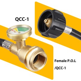 Bbcuepro 12 FT Universal Propane Extension Hose with Gauge - Leak Detector Replacement for Propane Tank, Gas Grill, Heater, RV, Fire Pit and More - Type1 Tank x Male QCC/POL Fittings