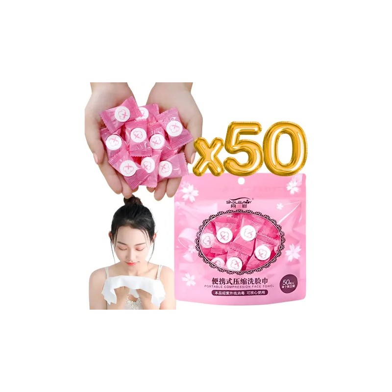 Set 50 Piezas Toalla Comprimida Compacta Limpieza Facial