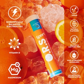O.R.S Sport Hydration Tablets with Electrolytes, Vegan, Gluten and Lactose Free Formula – Soluble Sports Oral Rehydration Tablets with Natural Orange Flavour, Low Calorie, 80 Tablets (Pack of 4)